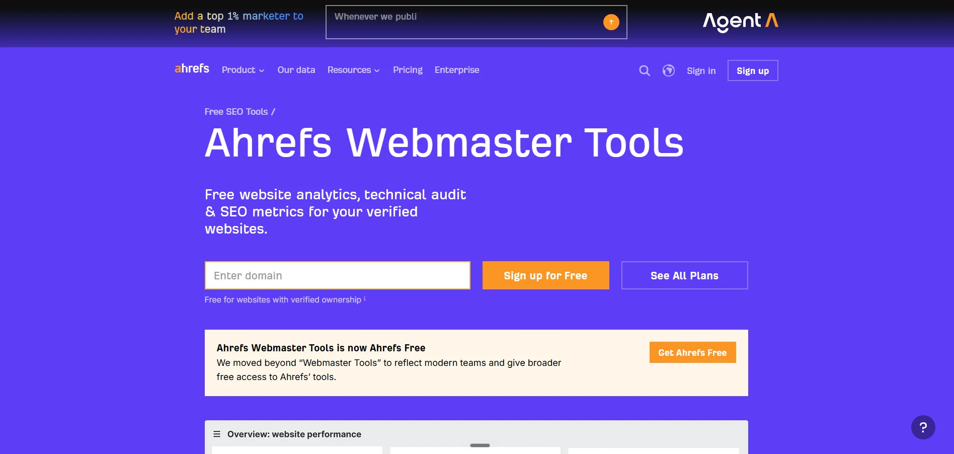 Ahrefs Webmaster Tools — technical SEO and site health audits