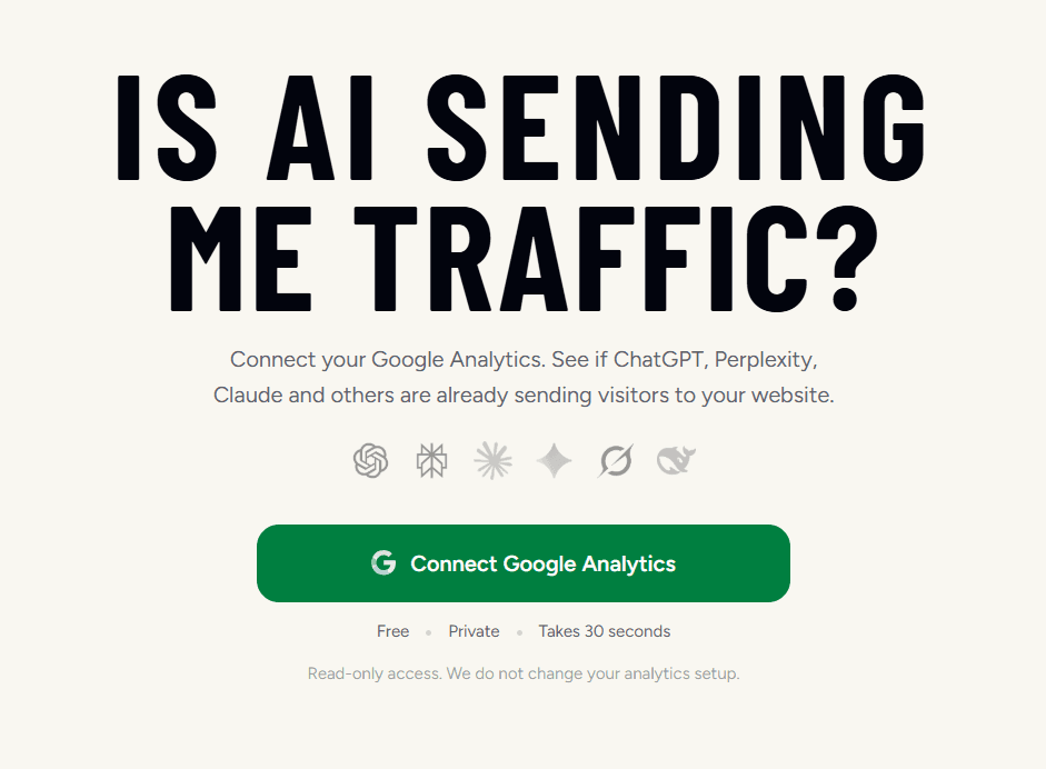 Is AI Sending Me Traffic? — Connect Google Analytics and see which AI tools refer visitors to your site