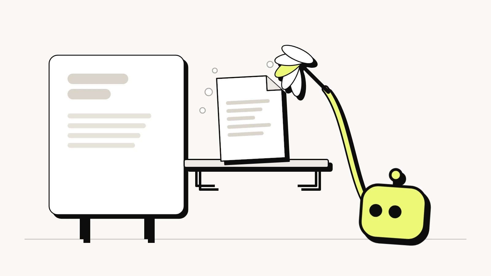 llms.txt on a WordPress site: an AI bot dusts a small text file on a shelf beside the site, housekeeping rather than a ranking boost