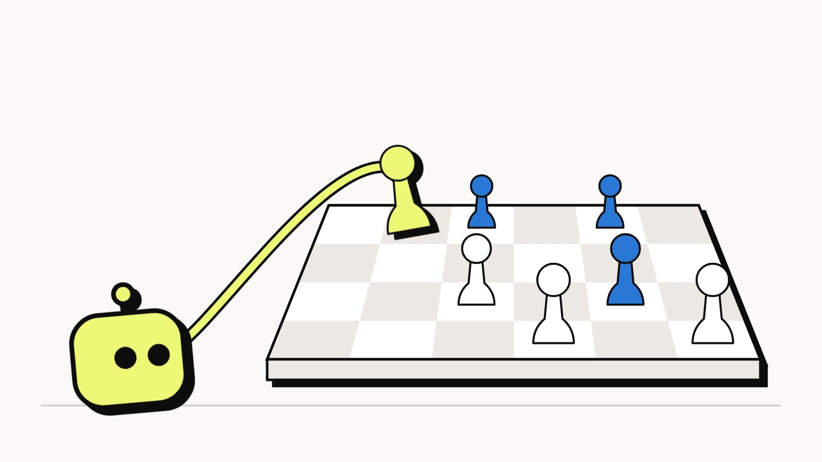 WordPress answer engine optimization tactics: an AI bot moves a lime piece on a chessboard among white and blue pieces