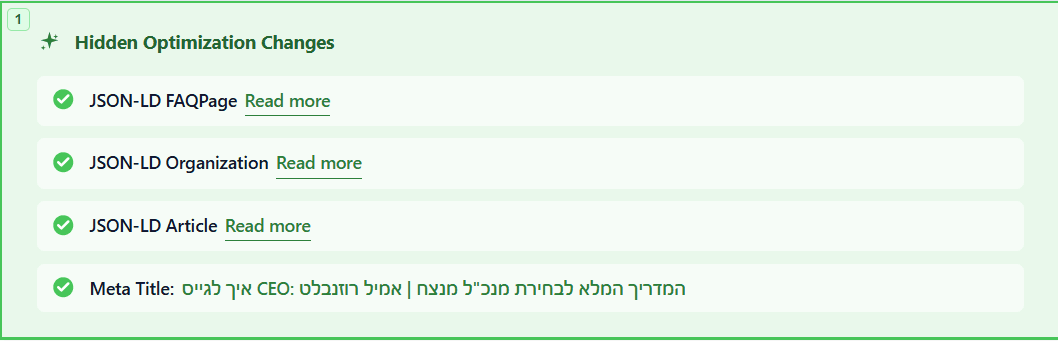 LovedByAI מציג את ה-JSON-LD schema שהוזרק לעמוד של אמיל