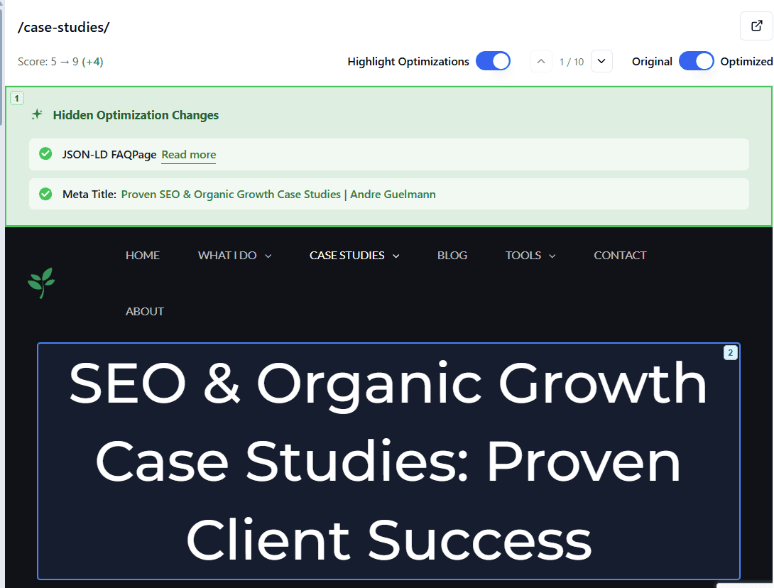 Andre Guelmann's page after LovedByAI optimization with BLUF structure and descriptive titles