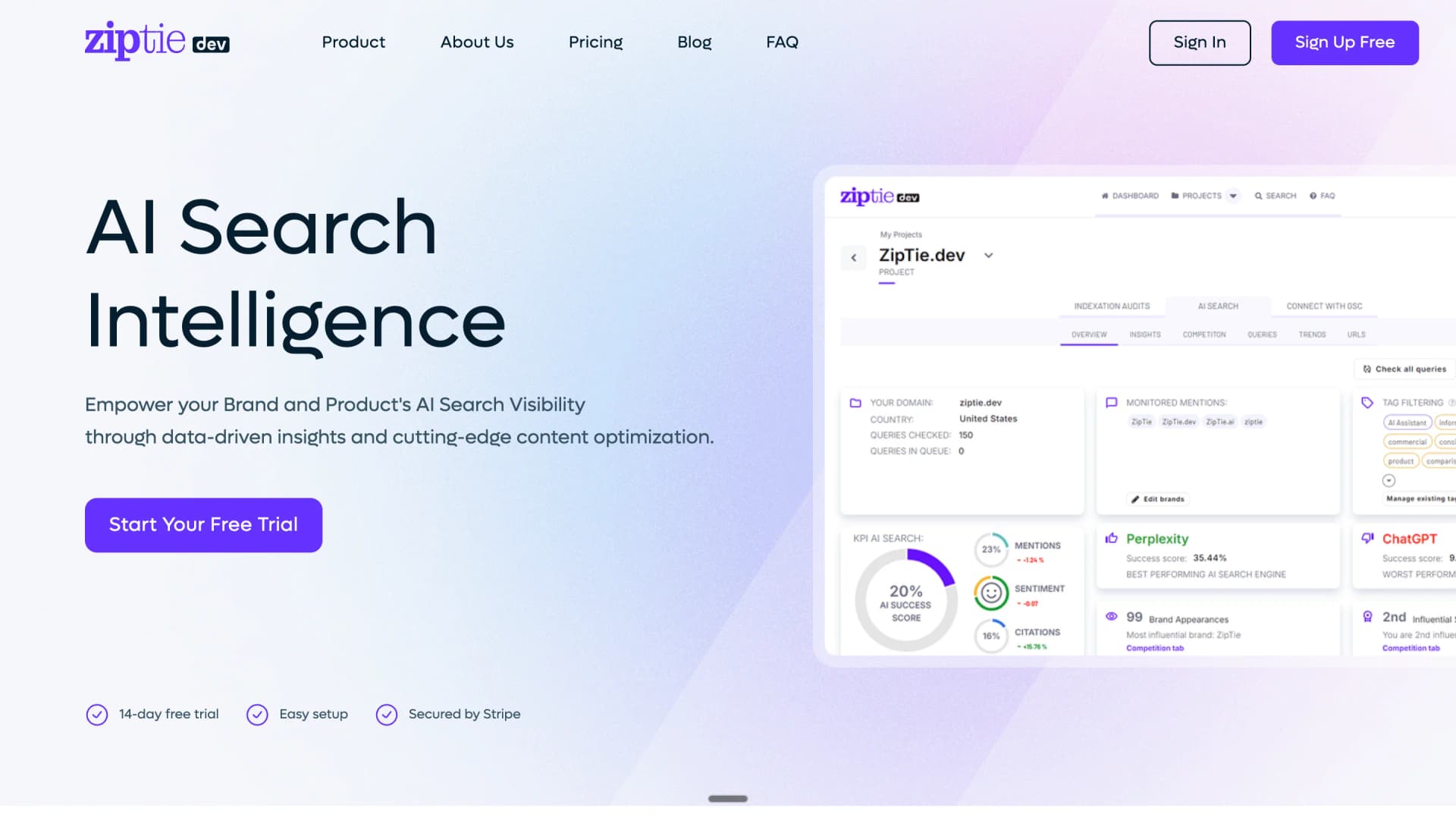 ZipTie.dev AI search intelligence dashboard