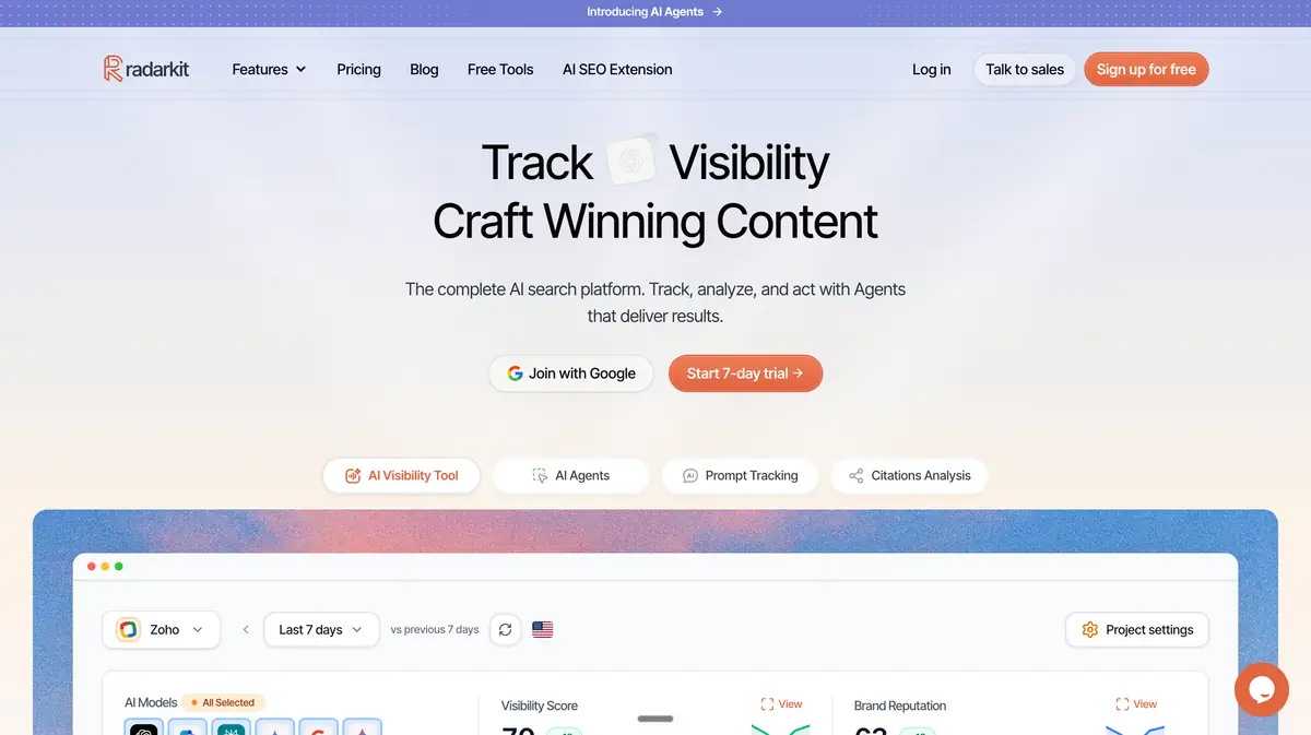 RadarKit AI search platform for tracking brand visibility and reputation