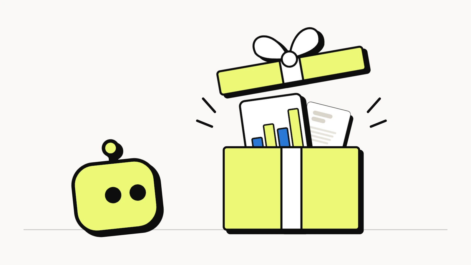 Goodie AI review: a bot opening a gift box of AI search charts