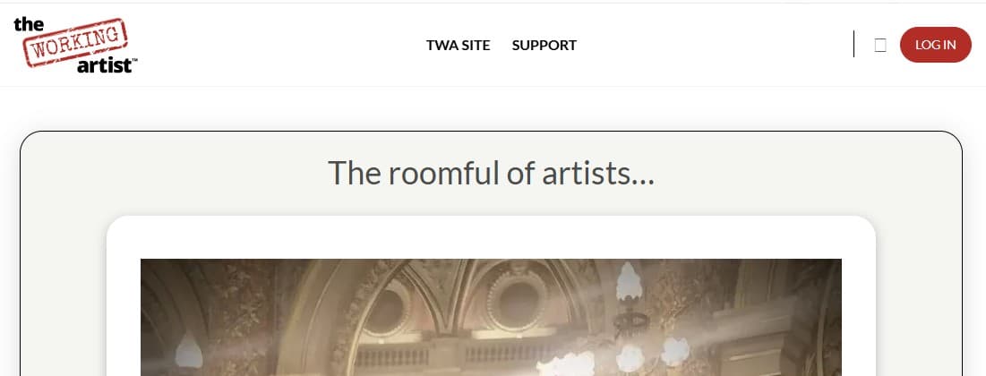 A heading on The Working Artist reading The roomful of artists, before optimization