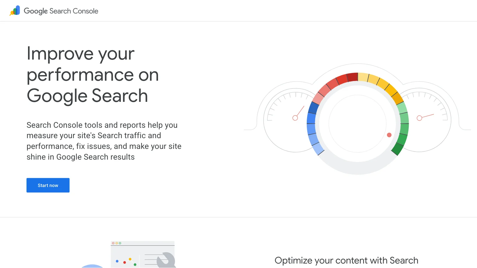 Google Search Console homepage: free tool to measure Google Search traffic (captured October 2026)