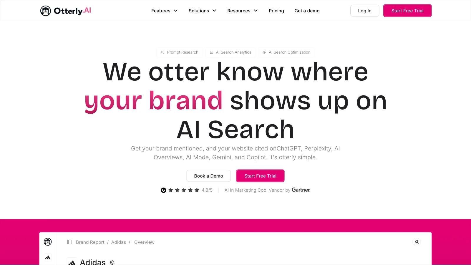 OtterlyAI homepage: AI search monitoring for ChatGPT, Perplexity and Google AI Overviews (captured October 2026)
