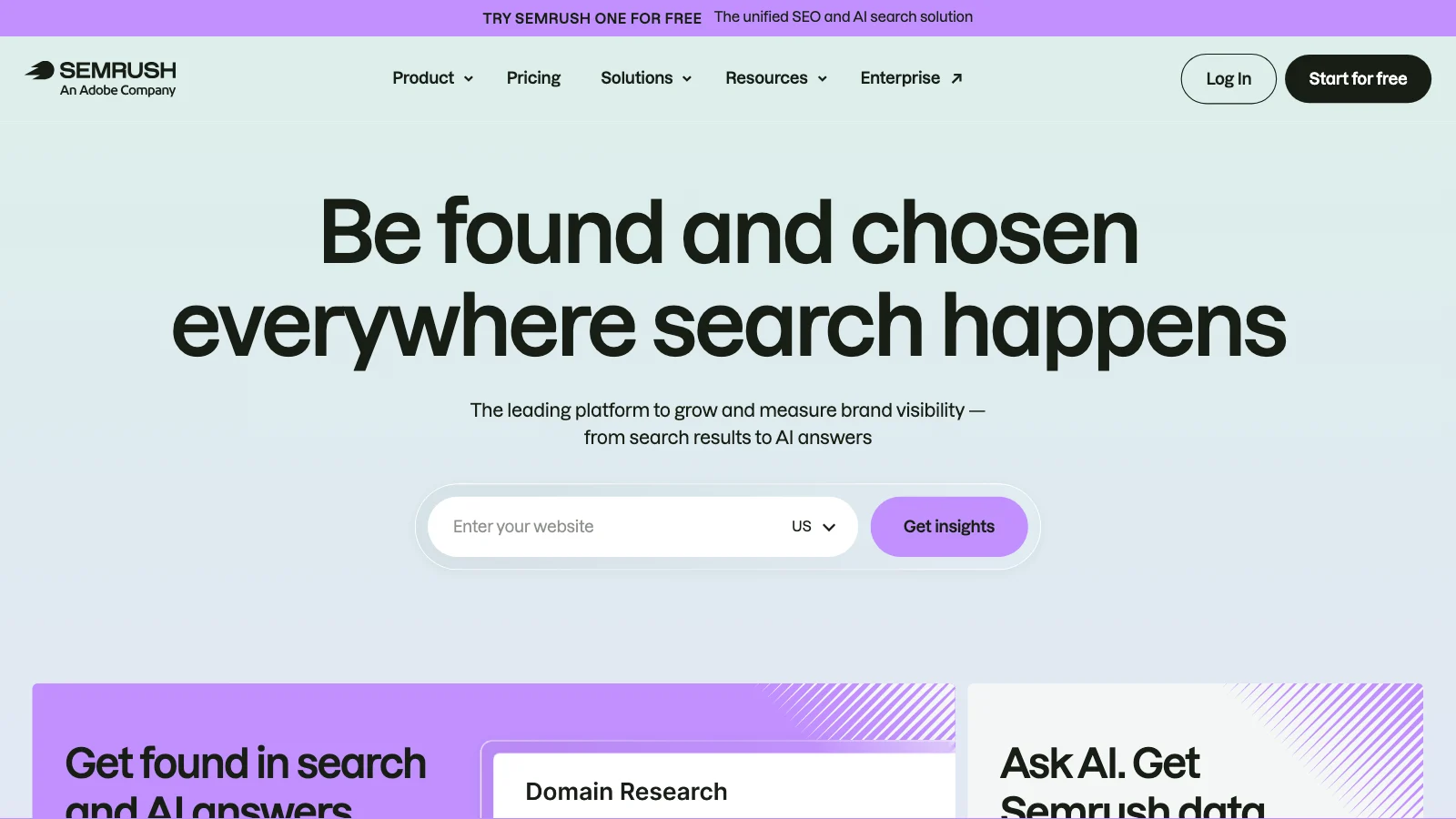 Semrush homepage: grow brand visibility in search and AI answers (captured October 2026)