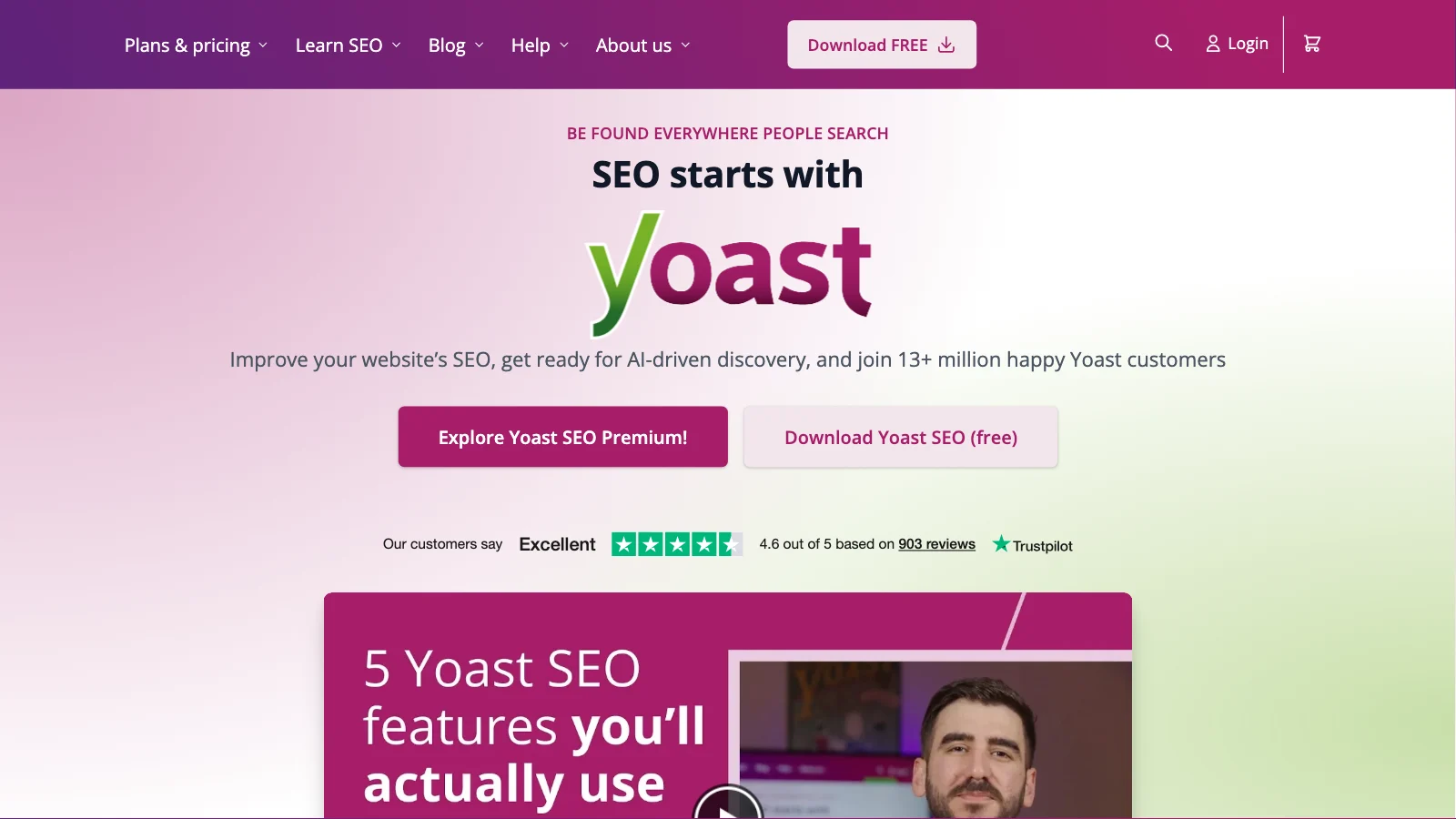 Yoast SEO homepage: SEO plugin for WordPress, getting ready for AI-driven discovery (captured October 2026)