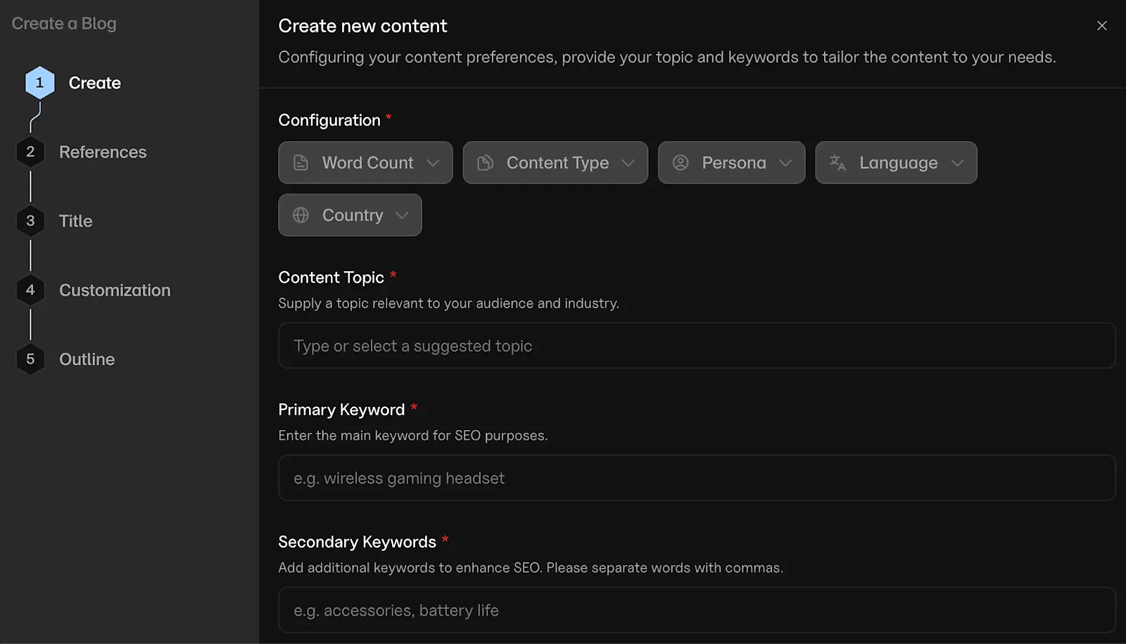 Creating new content in Goodie AI Content Studio