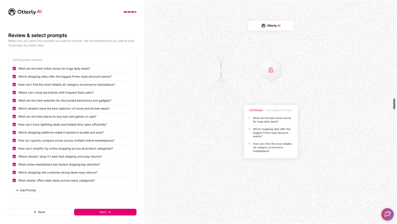 Reviewing and selecting prompts in Otterly AI