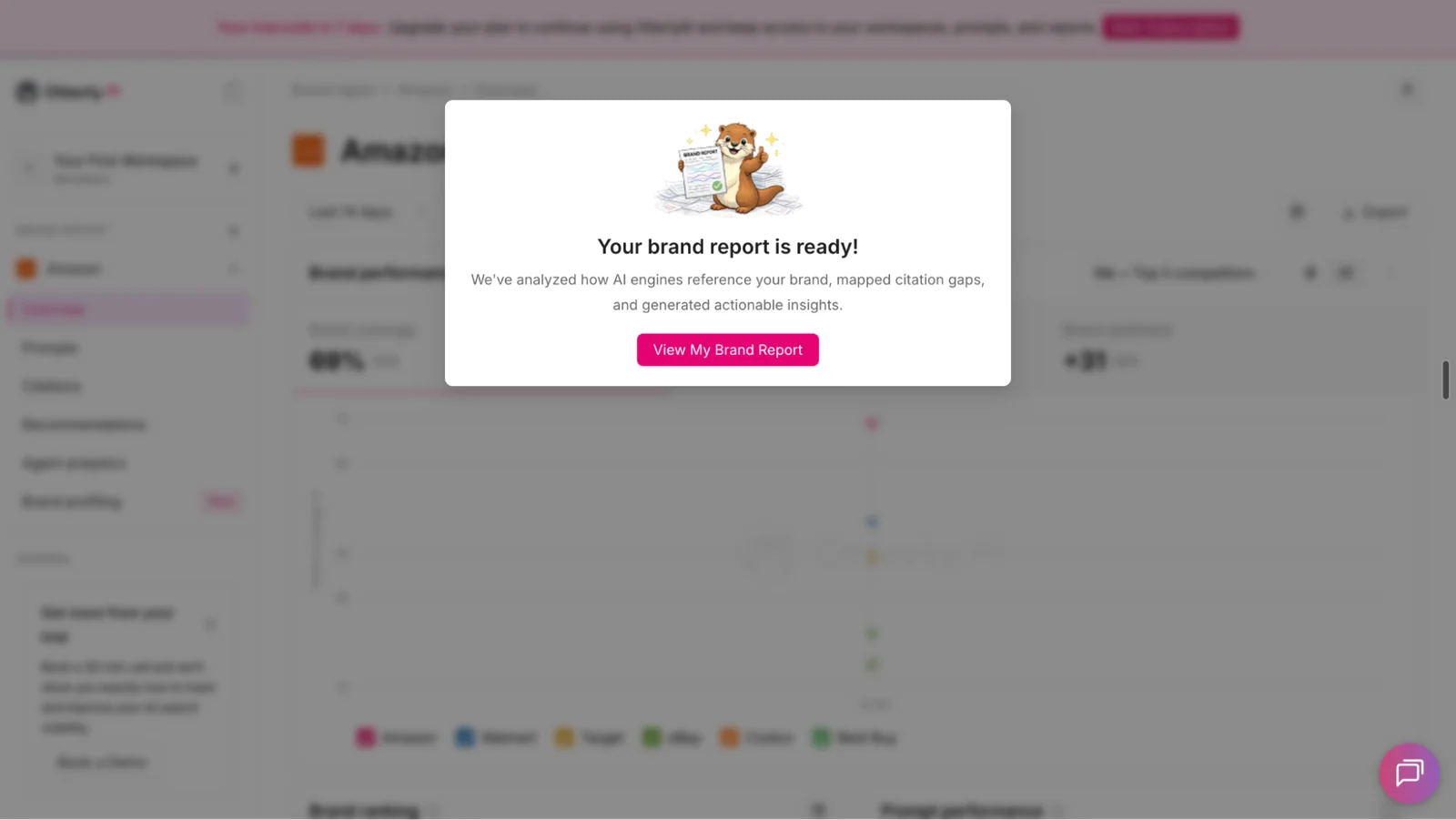 Otterly AI's brand report ready pop-up