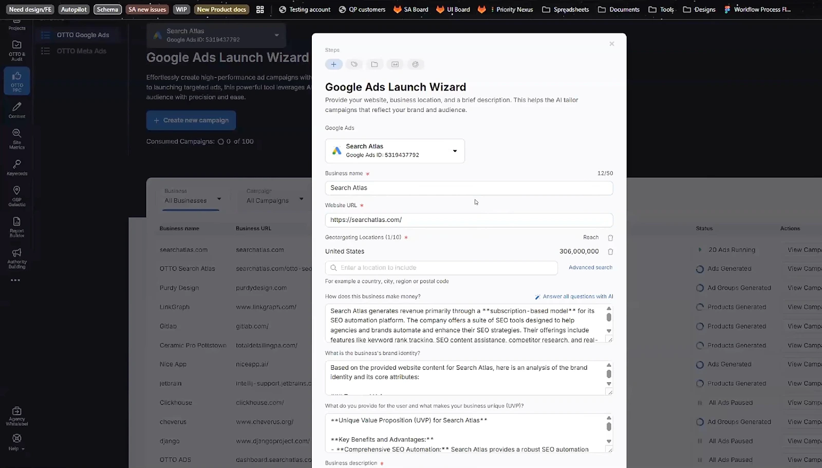 Search Atlas Google and Meta ads tools