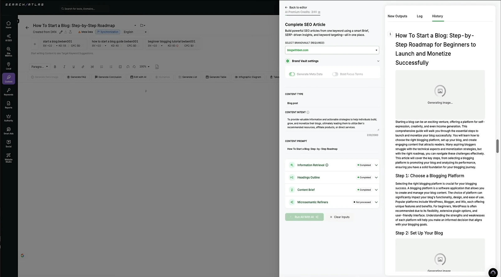 Search Atlas content optimization and AI writing editor