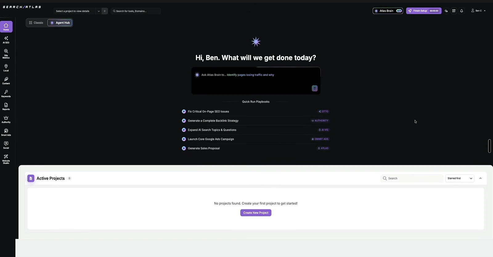 The Search Atlas dashboard after logging in