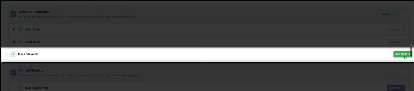 The Run a Site Audit step in the Search Atlas Get Started guide