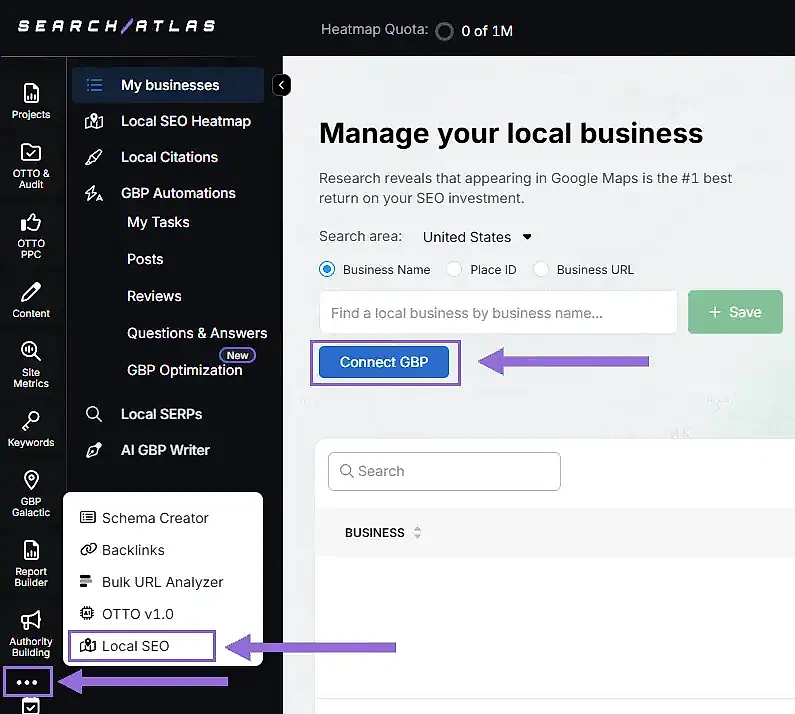 Search Atlas local SEO and Google Business Profile tools