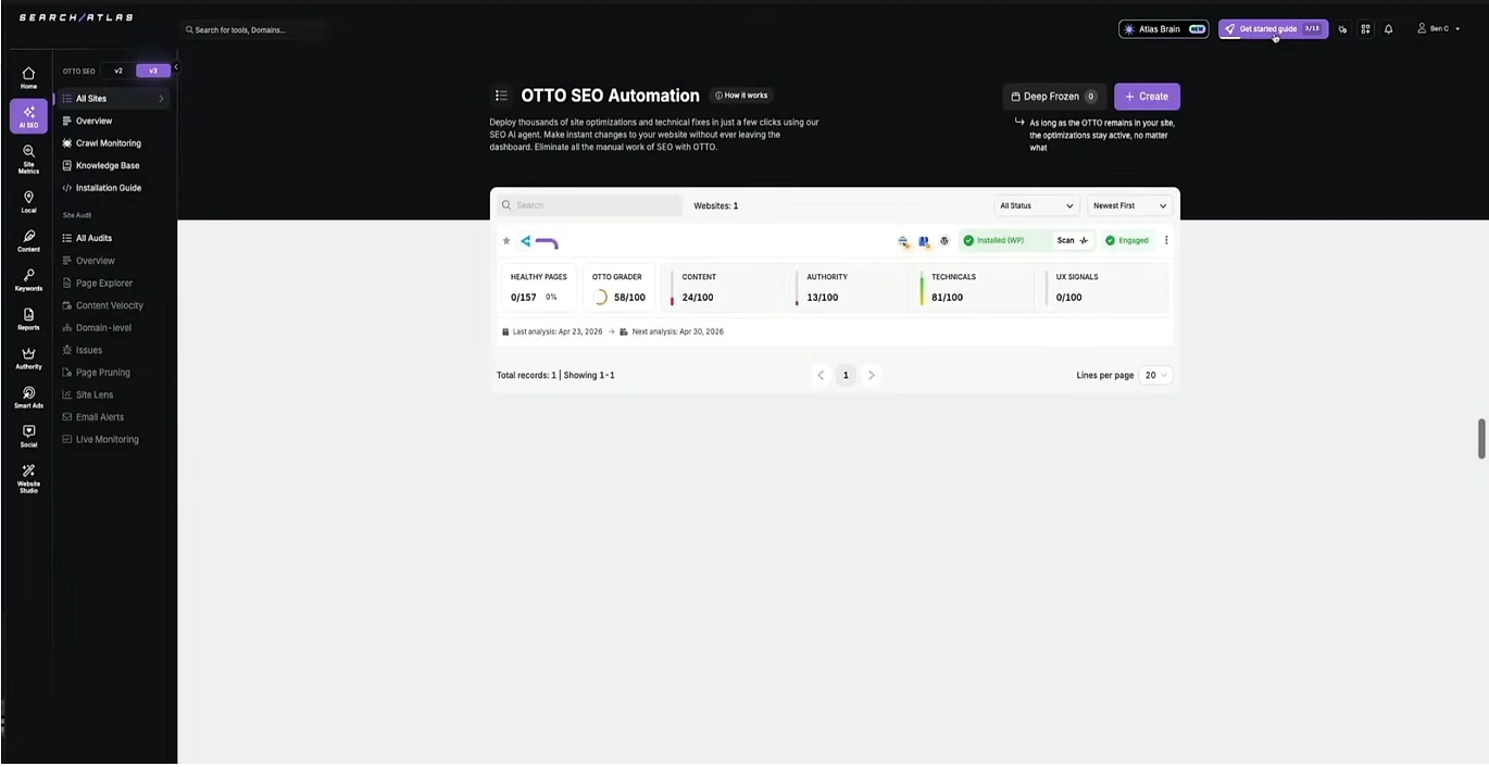 The OTTO SEO Automation page in Search Atlas