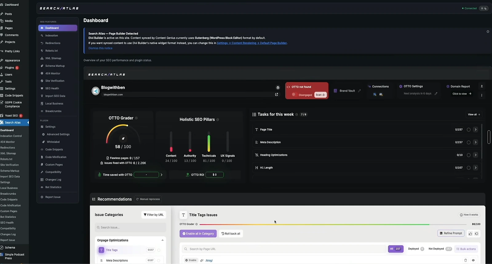 The Search Atlas Site Auditor dashboard