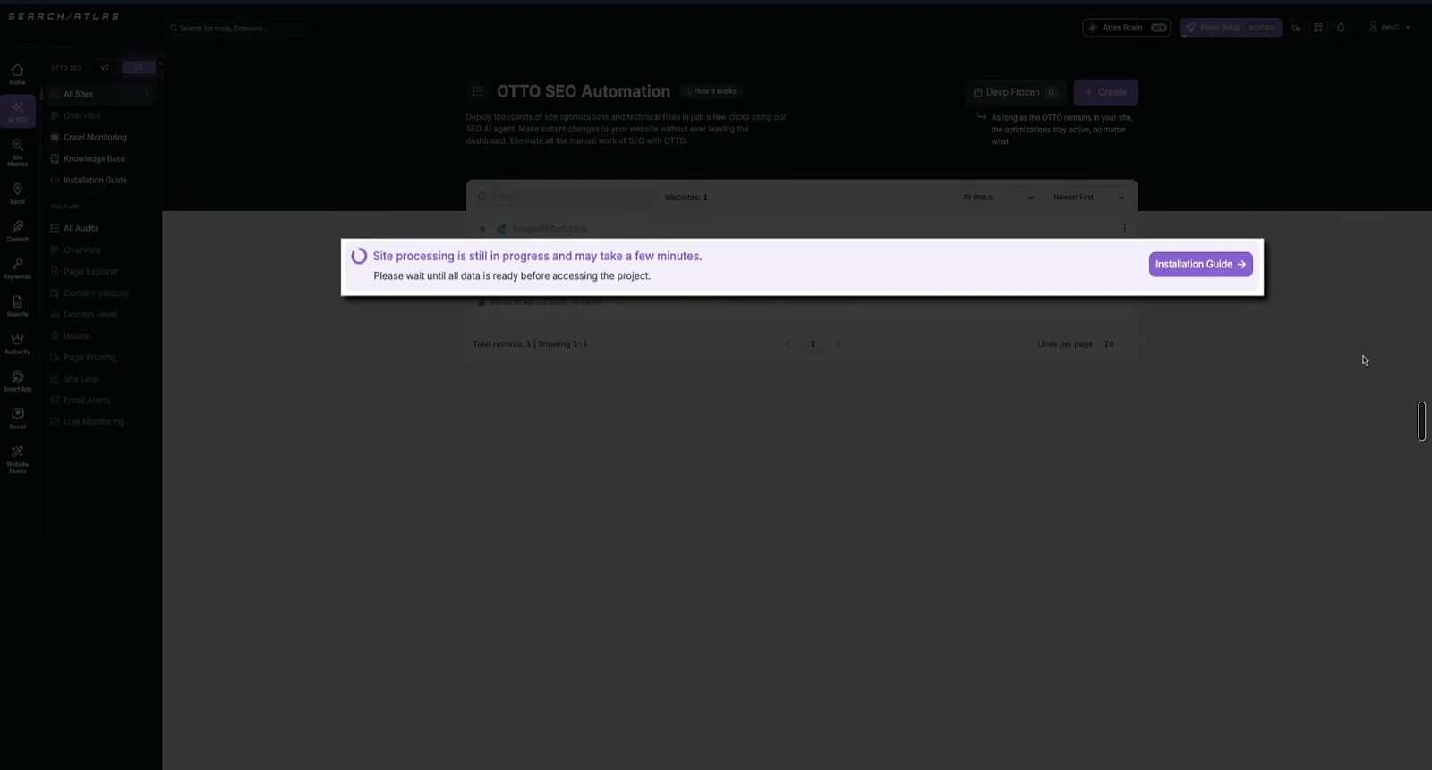 Search Atlas processing a new site